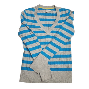 Old Navy lightweight v neck sweater gray/turquoise ribbed size Medium